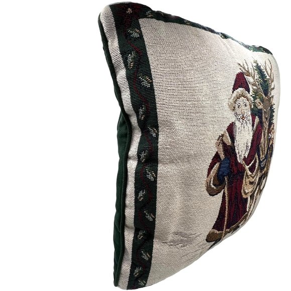 Vintage Tapestry Christmas Old World Santa Reindeer Toss Throw Pillow 16x16" - Picture 6 of 12